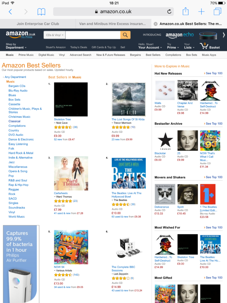 Amazon screenshot showing Lost Songs at number 2