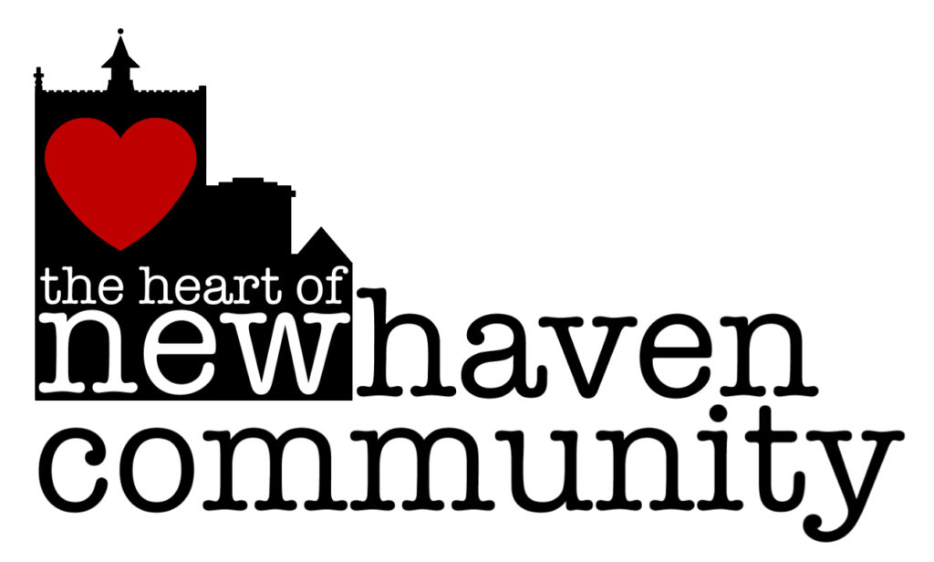 "The Heart of Newhaven Community" logo - black text with an image of a building and a heart in the top left hand corner